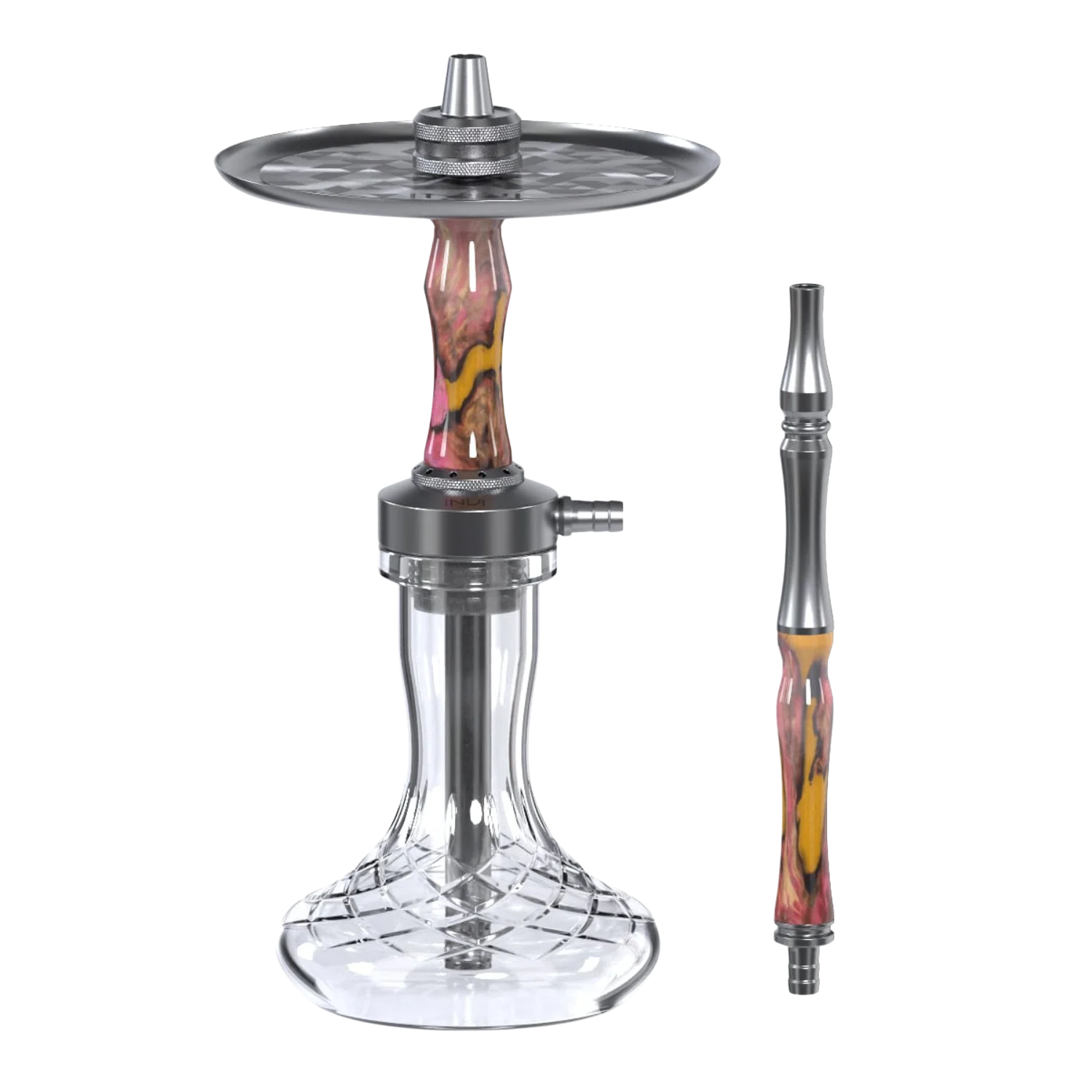 INVI Vertex Handcut Edelstahl Gun Metal Wood Edition Orange-Pink Shisha