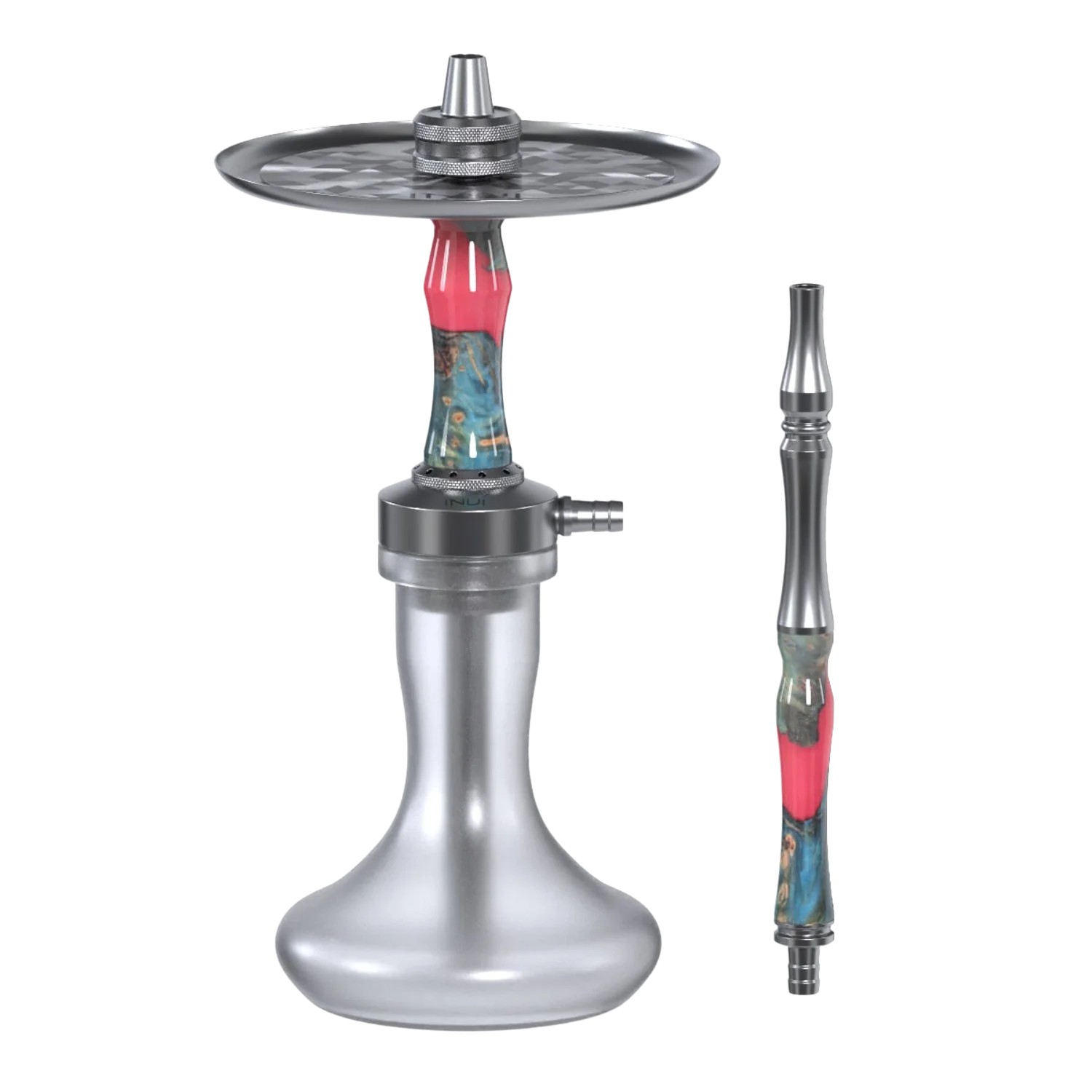 INVI Vertex Frosted Edelstahl Gun Metal Wood Edition Rot-Türkis Shisha