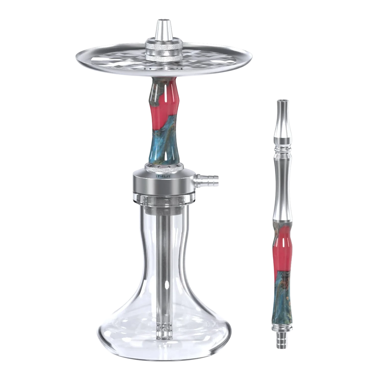 INVI Vertex Edelstahl Wood Edition Rot-Türkis Shisha