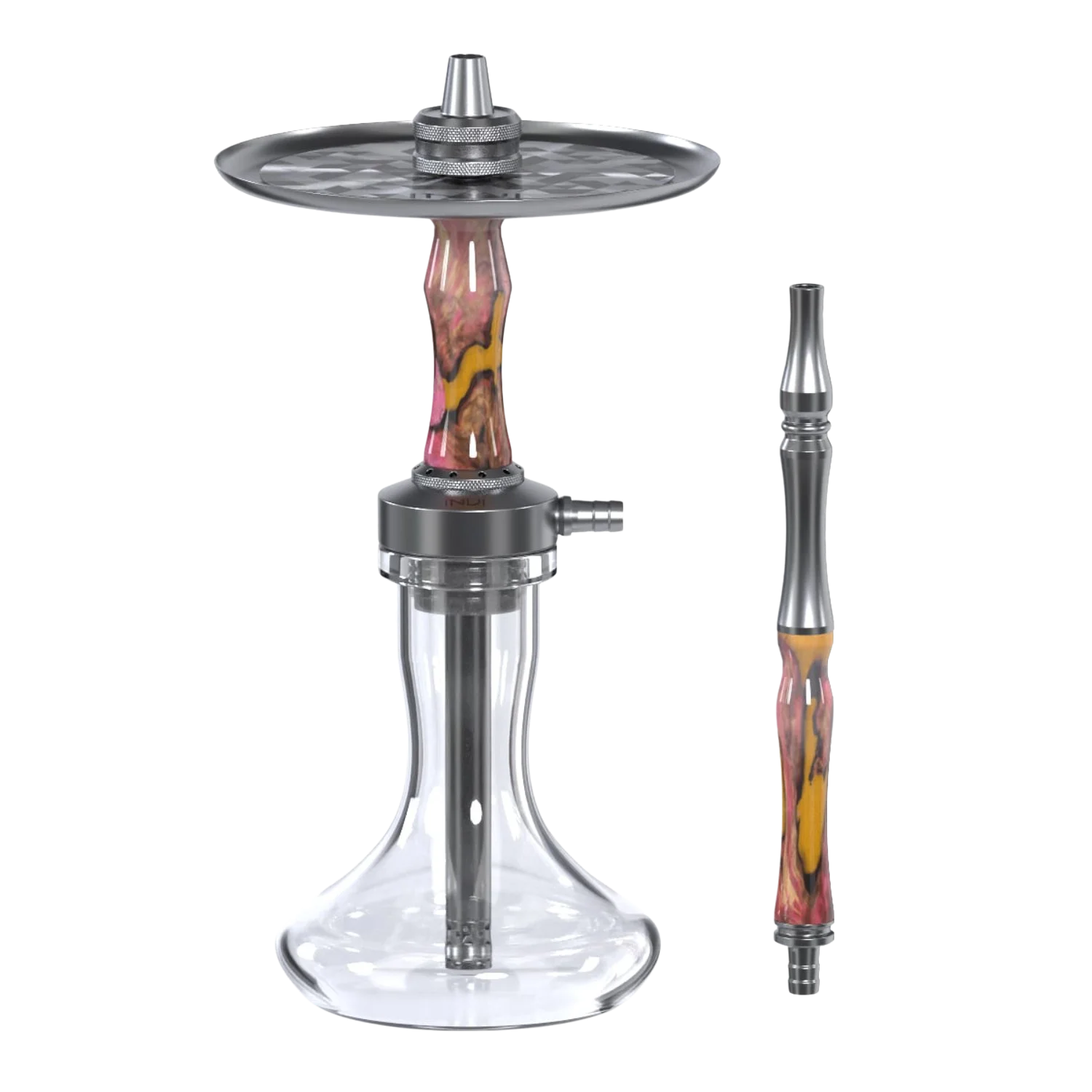 INVI Vertex Edelstahl Gun Metal Wood Edition Orange-Pink Shisha