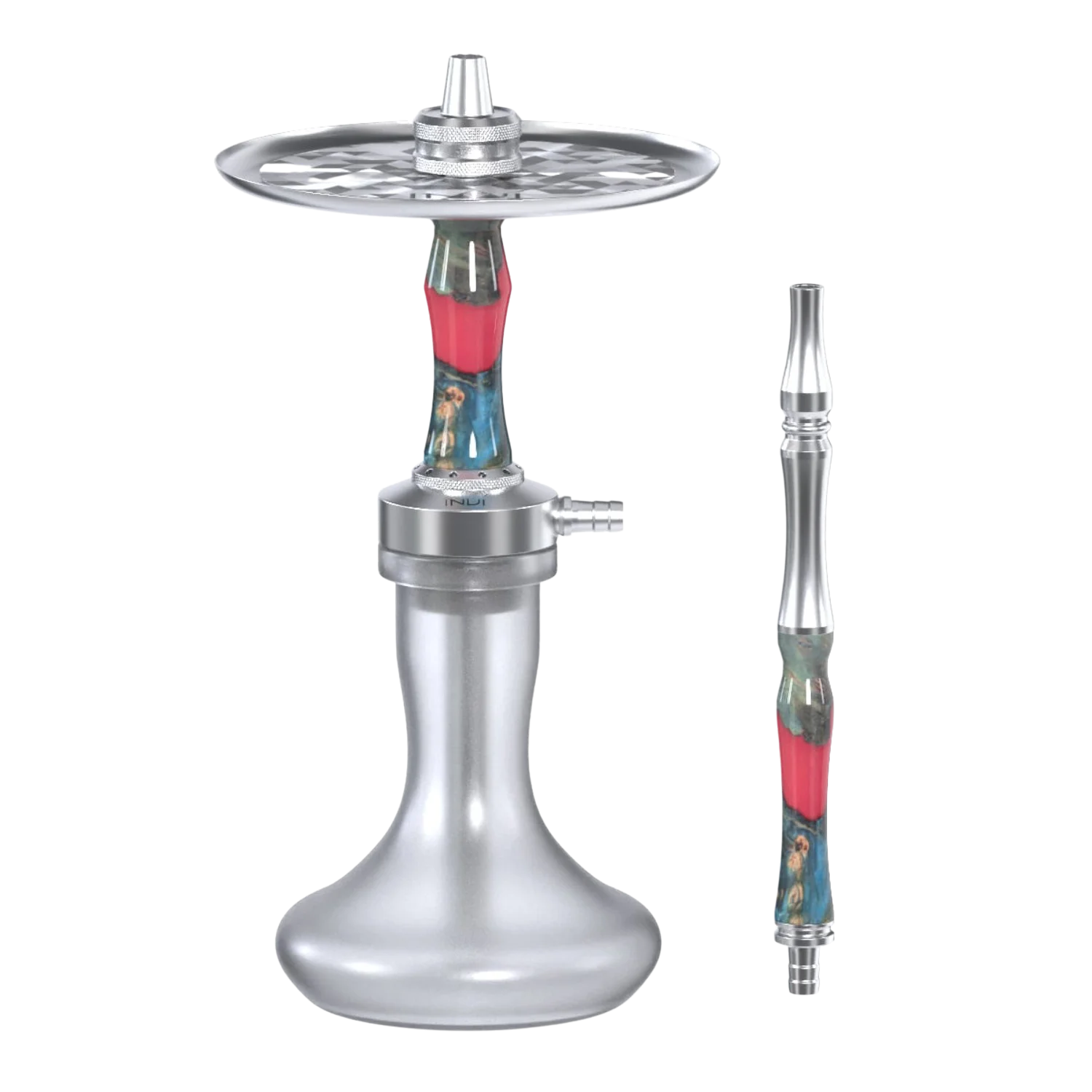 INVI Vertex Frosted Edelstahl Wood Edition Rot-Türkis Shisha
