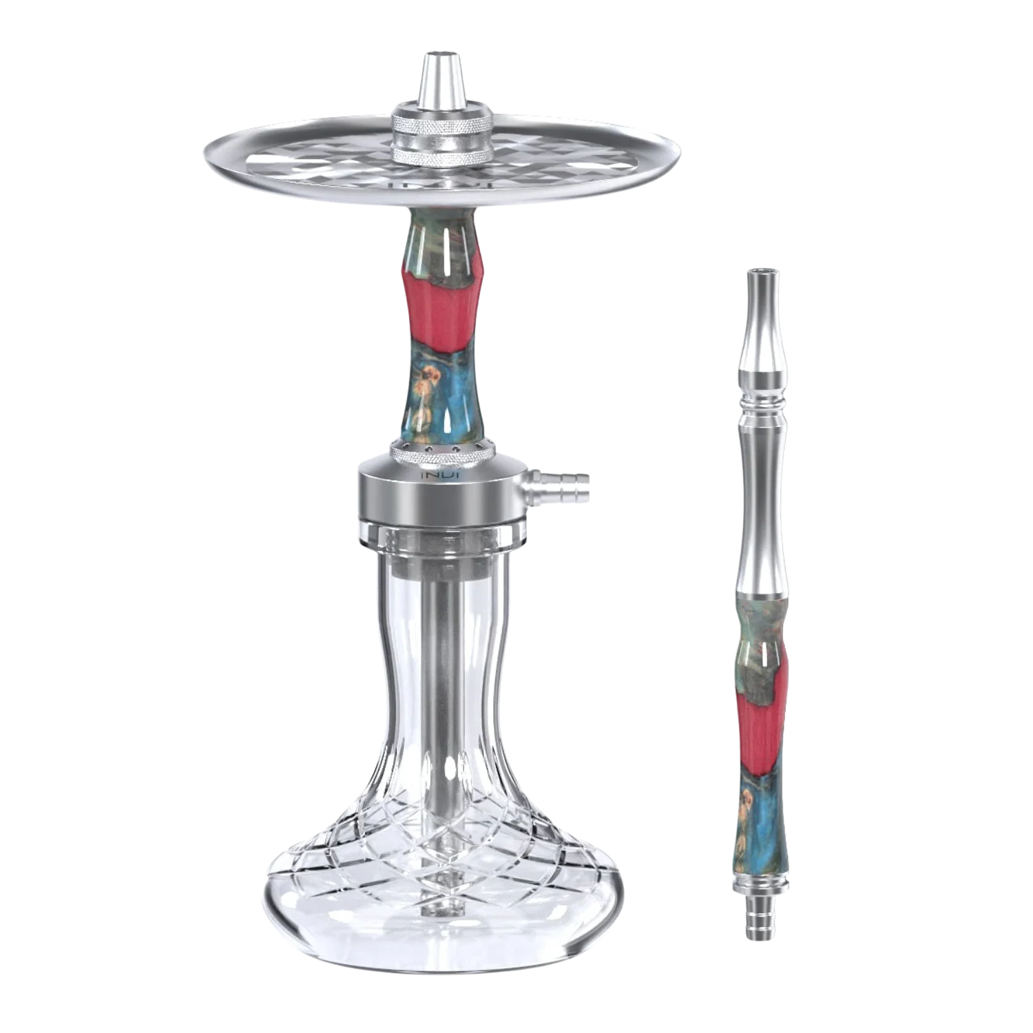 INVI Vertex Handcut Edelstahl Wood Edition Rot-Türkis Shisha