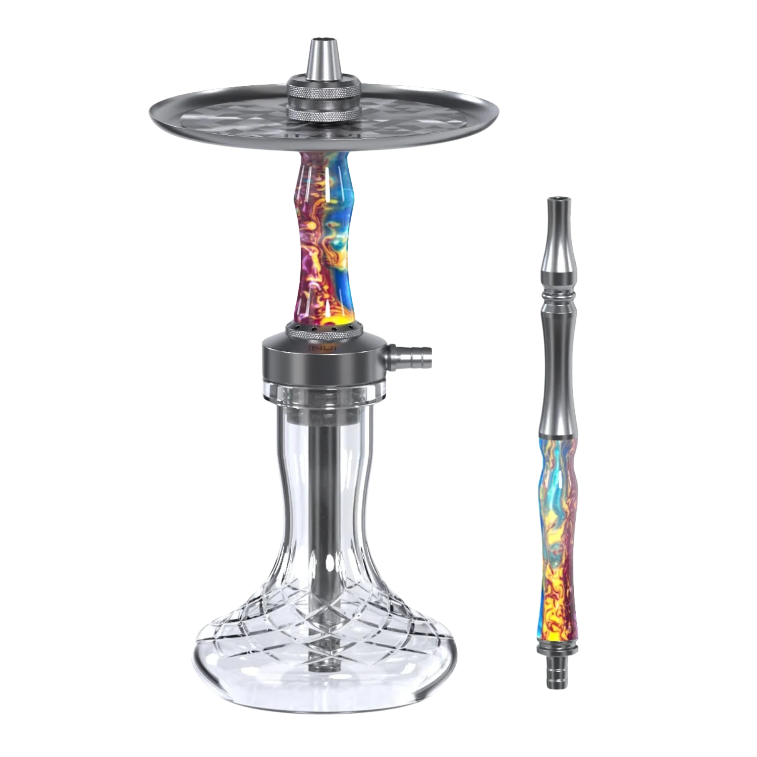 INVI Vertex Handcut Edelstahl Gun Metal Blau-Gelb-Lila Shisha